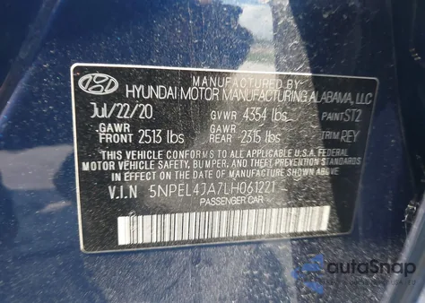 2020 Hyundai Sonata Sel из США, поврежденный, VIN 5NPEL4JA7LH061221